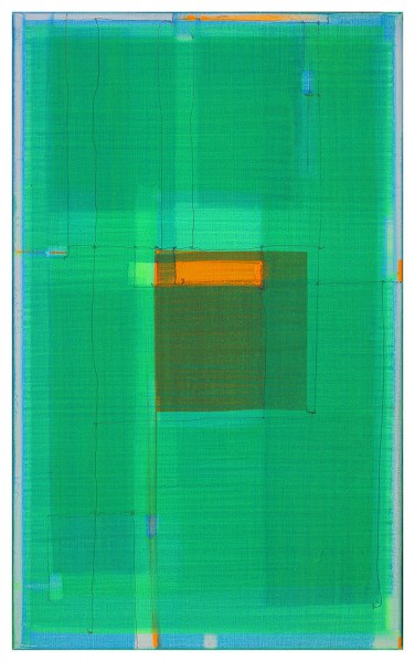 11-Durchblick Orange, Bild grün auf blau , Acryl Bleistift LWD,  Marius D. Kettler  2019